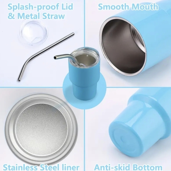 NEW MINI STAINLESS STEEL TUMBLERS WITH STRAW - Picture 5 of 7